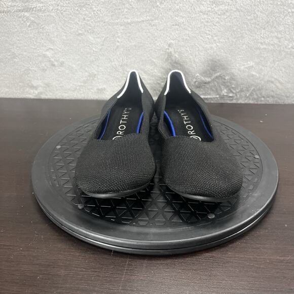Rothy's Womens Size 10 The Flat Black Flats White Halo Round Toe Comfort Shoes - Picture 2 of 10